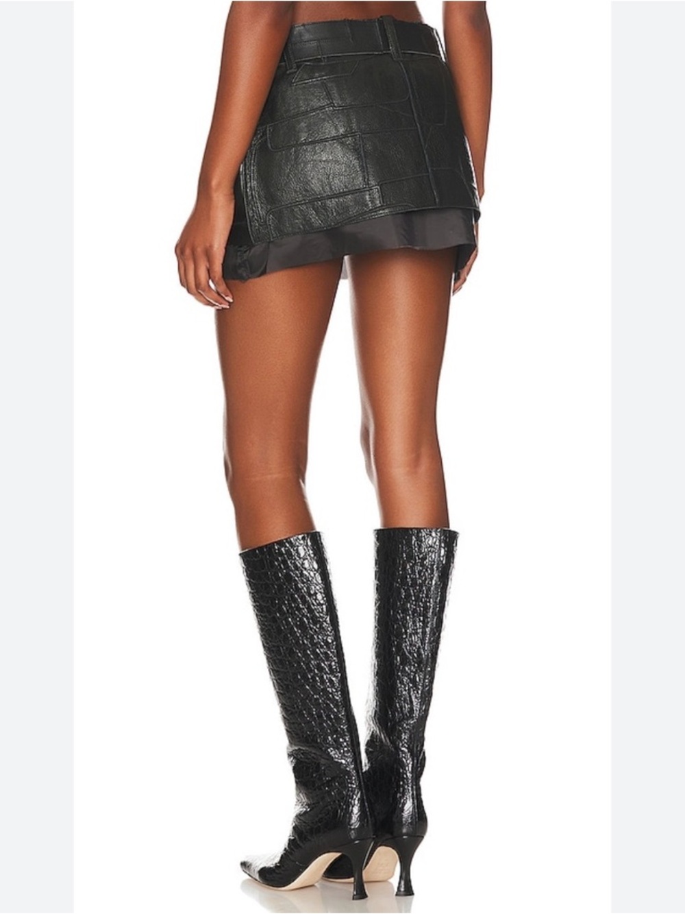 Leather Mini Skirt Black With Belt Understated - Picture 2 of 6